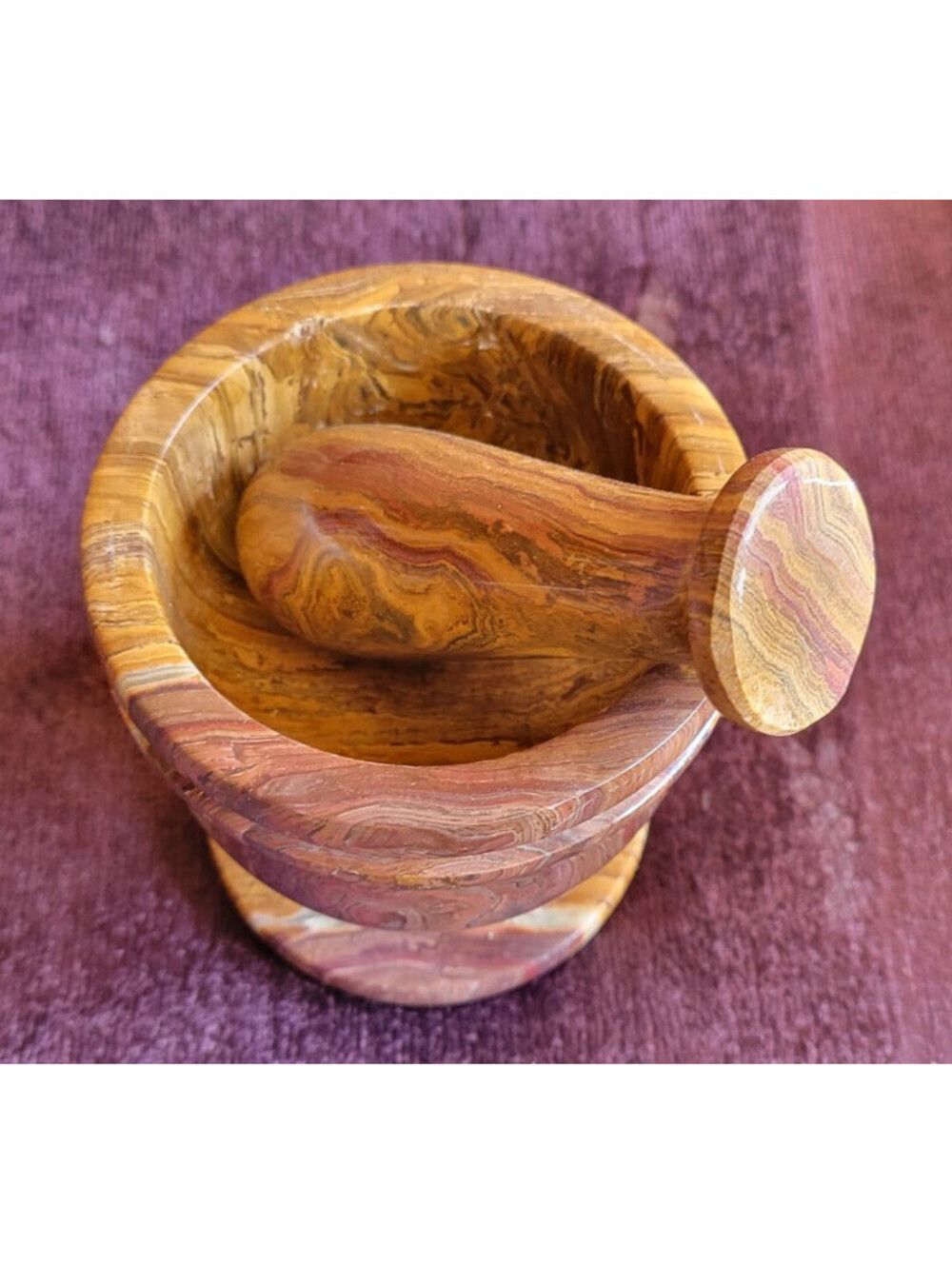 Tiger Iron Mortar and Pestle Set – Polished Stone Grinder with Striking Bands
